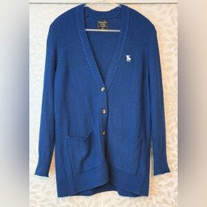 VTG Y2K Abercrombie AF Women’s M Moose Logo Blue V Neck Long Cardigan Sweater